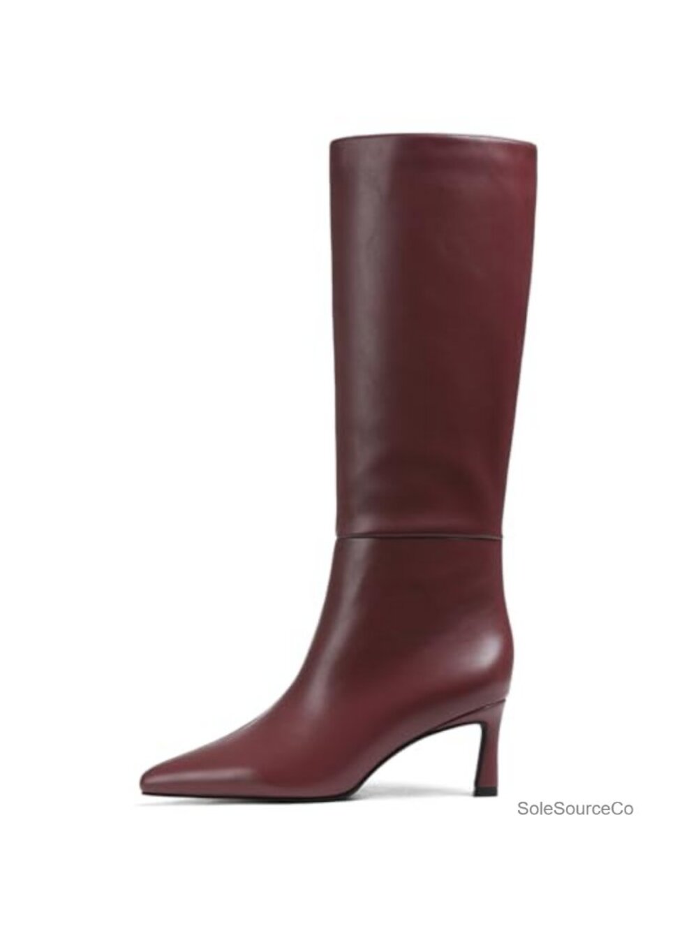Kitten Heel Knee High Wide Calf Pointed Toe Slip On Tall Boots Faux Leather